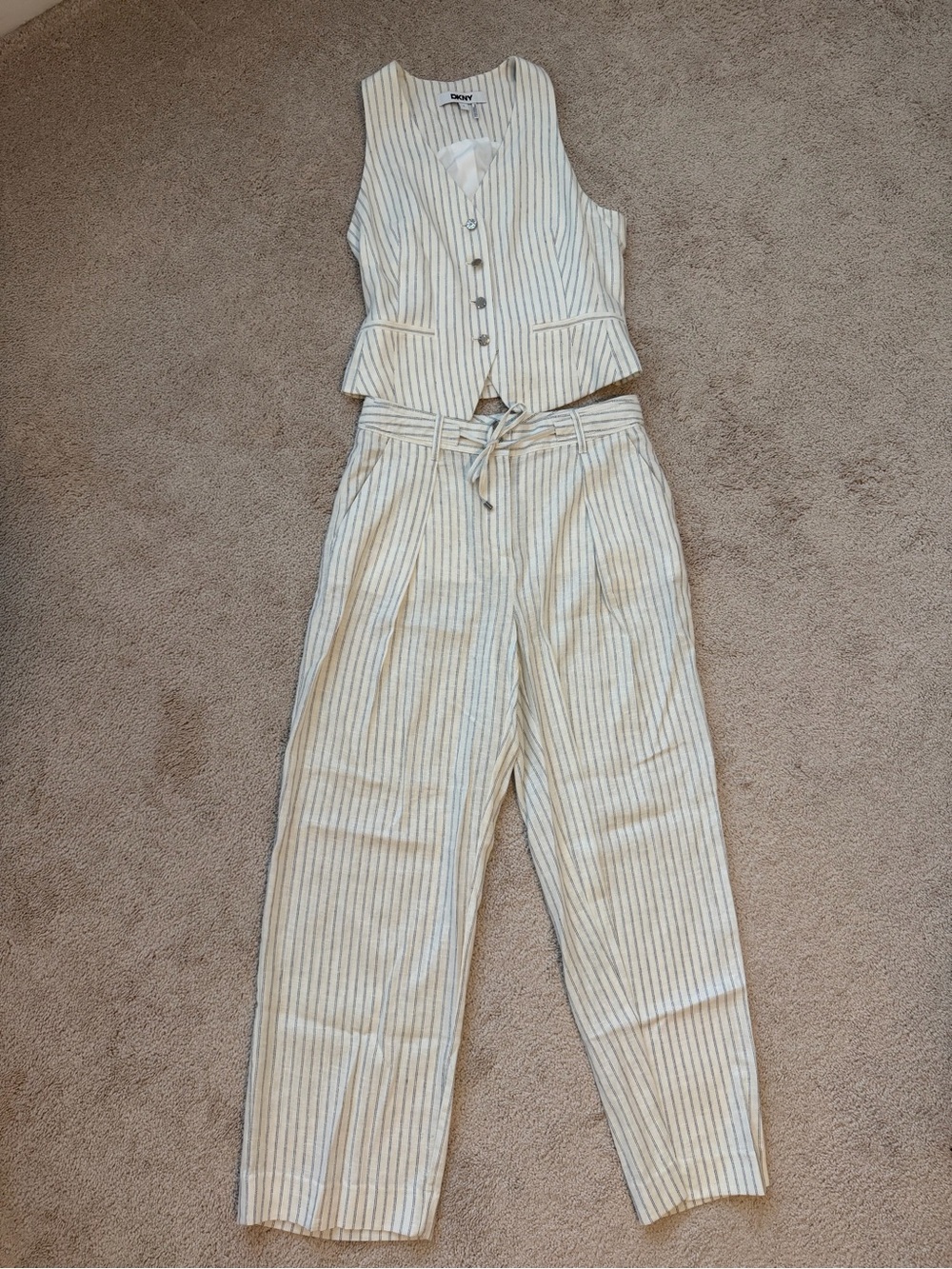 DKNY White Pinstripe Tailored Vest & Pants - Picture 2 of 4